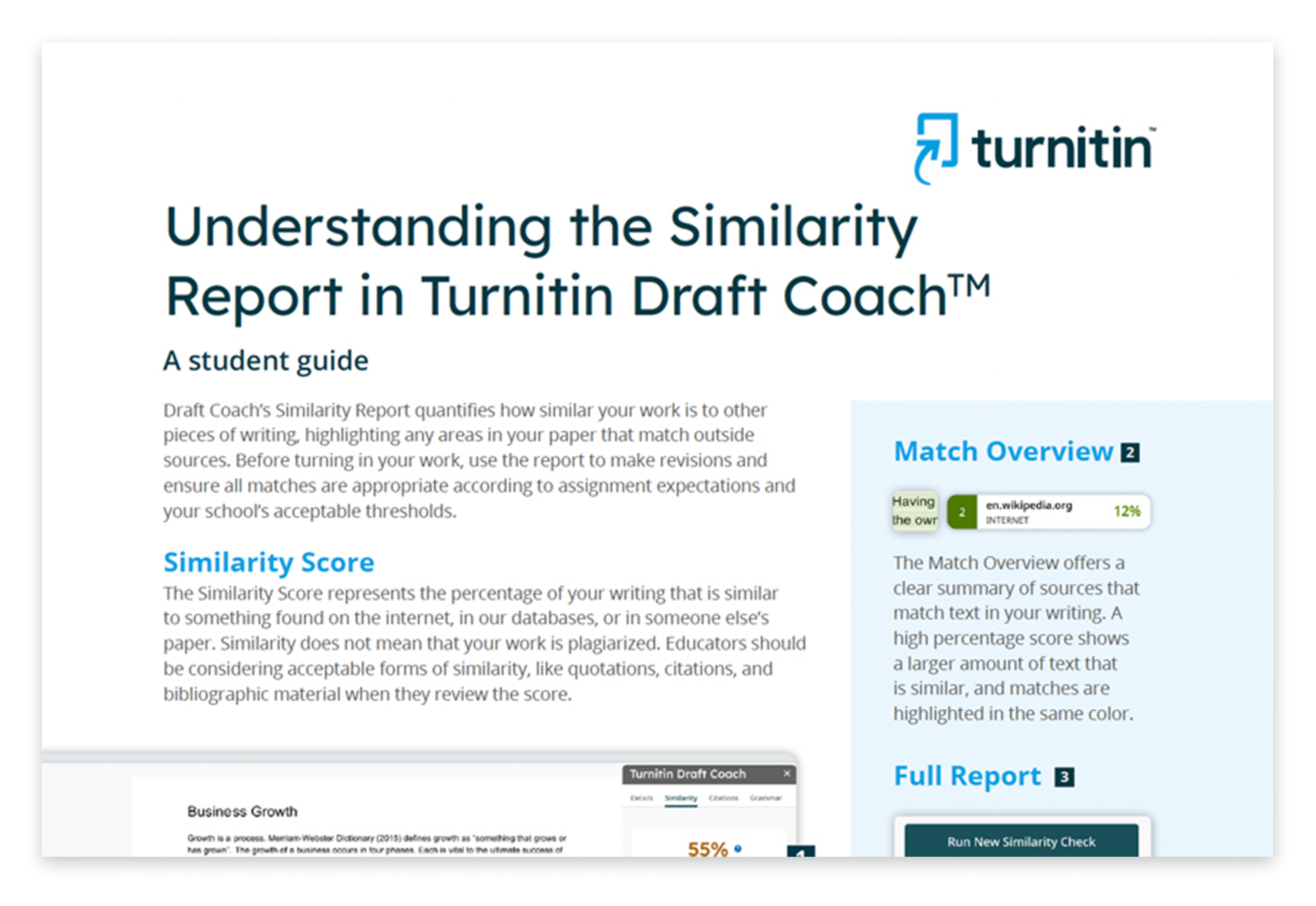 A Similarity report that reads Understanding the Similarity Report in Turnitin Draft Coach.