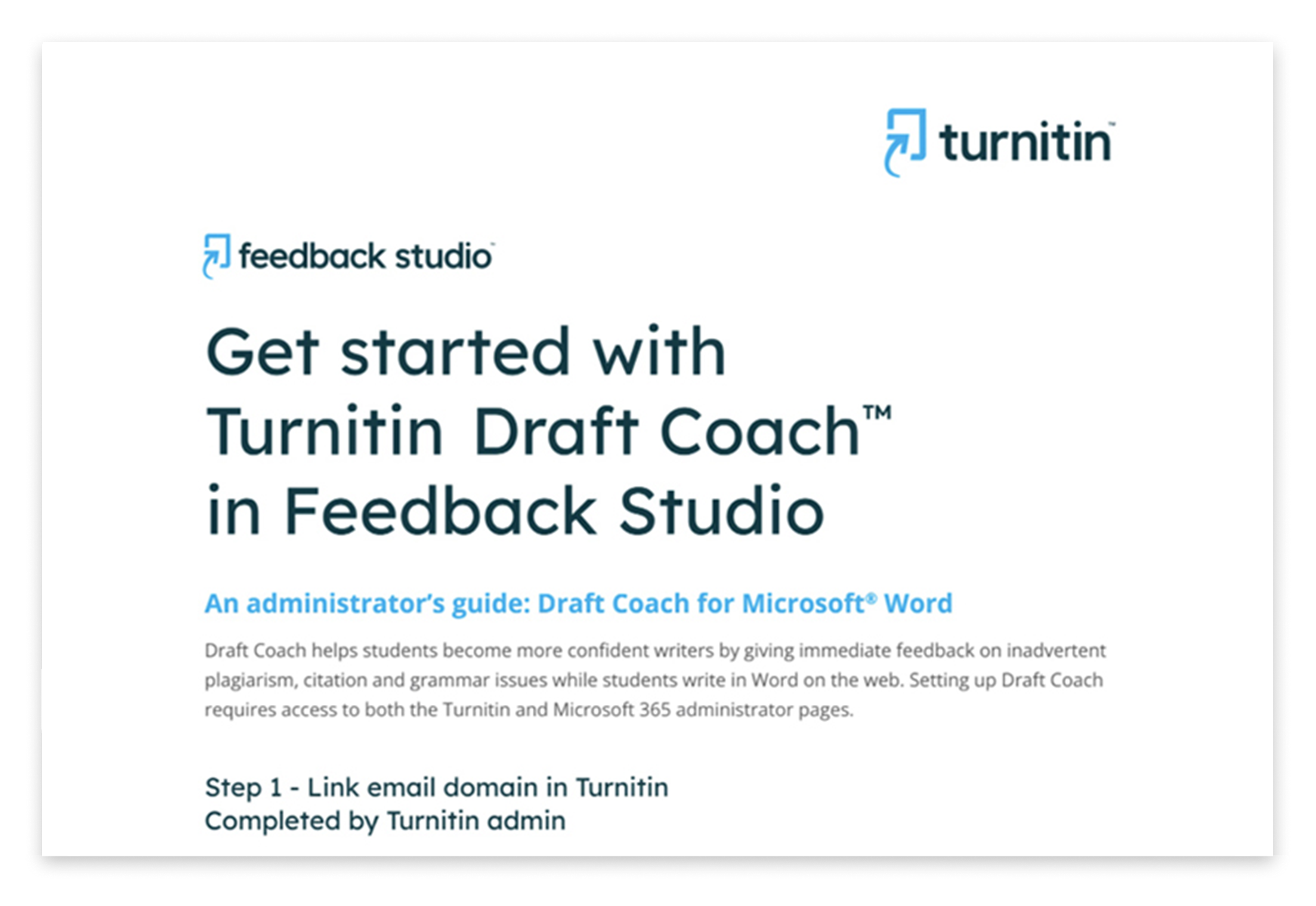 Feedback Studio image that reads Get started with Turnitin Draft Coach in Feedback Studio.