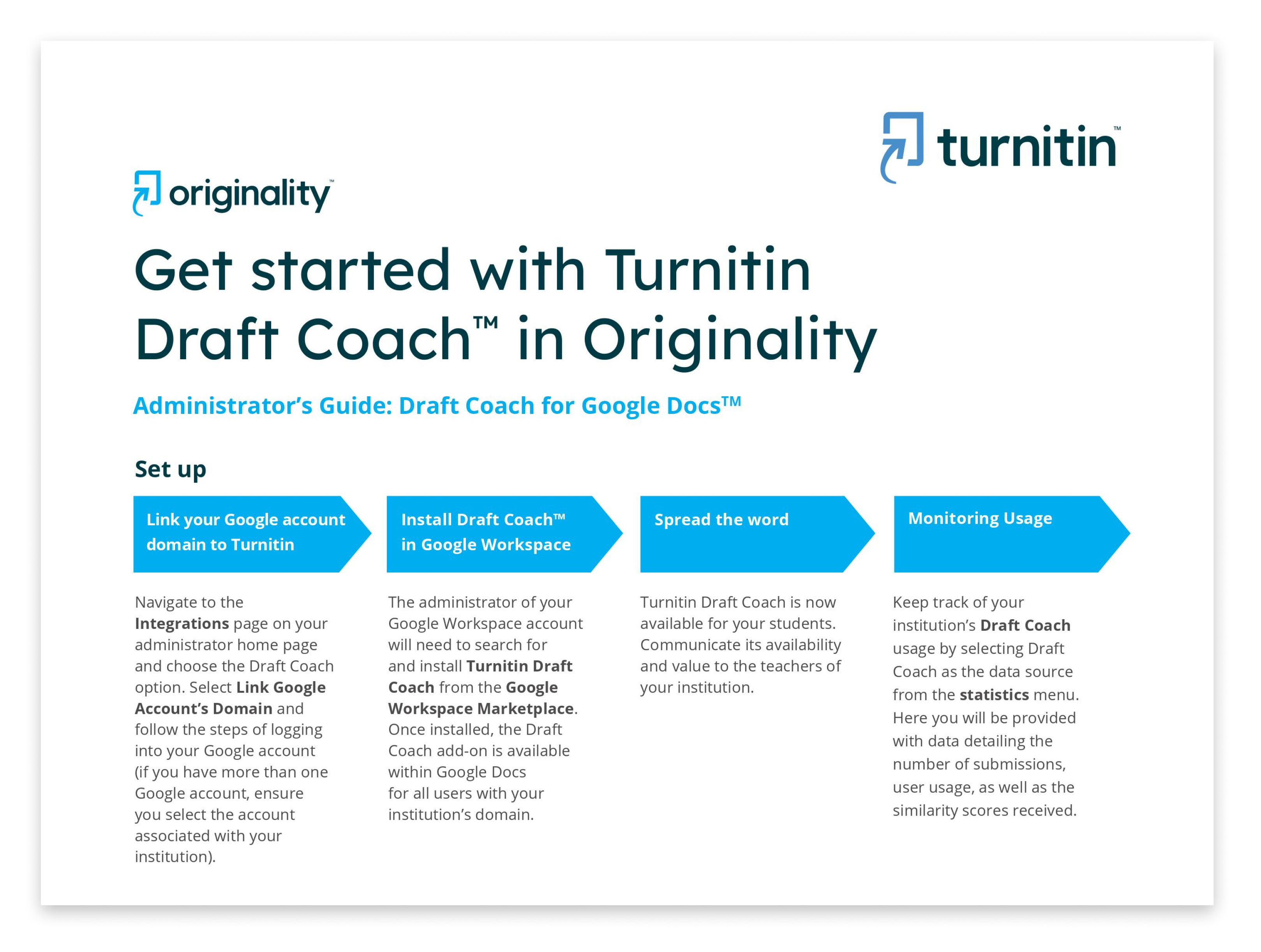 A graphic that reads Get started with Turnitin Draft Coach in Originality.